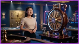 Bàn roulette CM88 được trình bày như một bàn chơi hiện đại và thanh lịch trong môi trường sang trọng