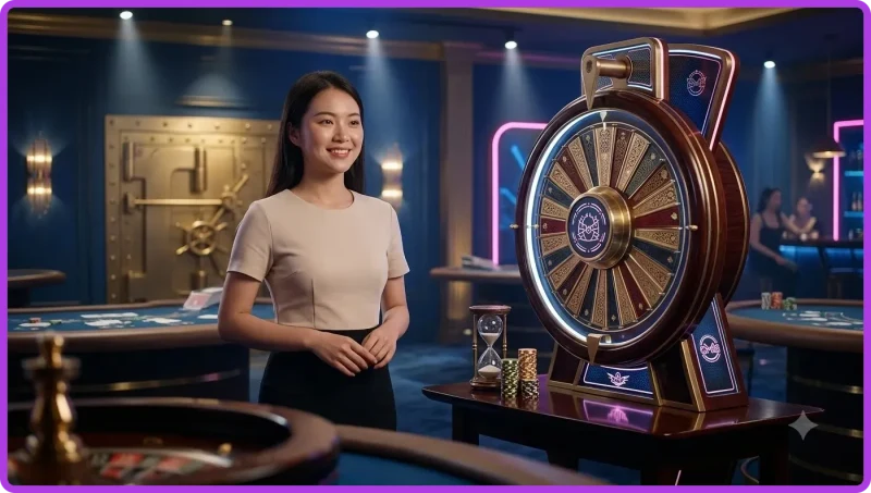 Bàn roulette CM88 được trình bày như một bàn chơi hiện đại và thanh lịch trong môi trường sang trọng