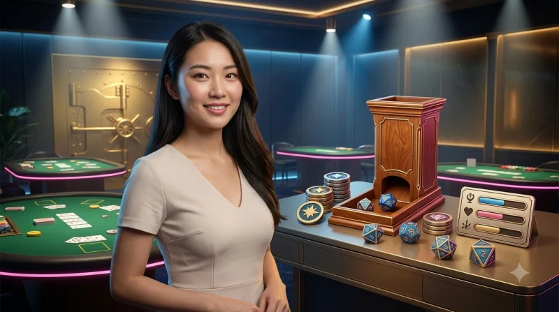 ban-tay-dat-chip-vang-len-vung-cuoc-tron-phat-sang-voi-xuc-xac-dang-lan-phia-tren Bàn tay đặt chip vàng lên vùng cược tròn phát sáng với xúc xắc đang lăn phía trên