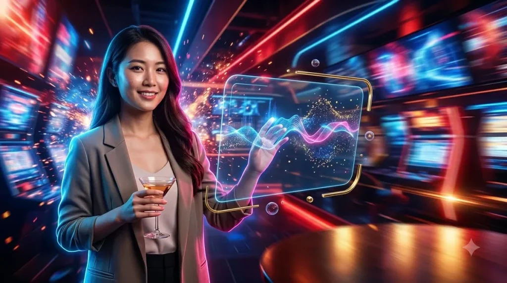 Thiết bị công nghệ trên bàn lounge trong ánh sáng ấm áp