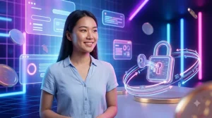 Minh họa khối dữ liệu kỹ thuật số trong suốt với biểu tượng ổ khóa thể hiện tầm quan trọng của việc bảo vệ tài khoản.