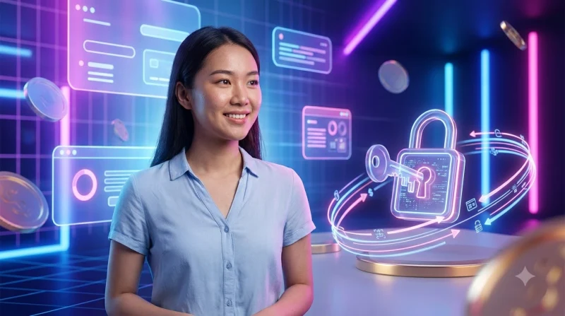 Minh họa khối dữ liệu kỹ thuật số trong suốt với biểu tượng ổ khóa thể hiện tầm quan trọng của việc bảo vệ tài khoản.