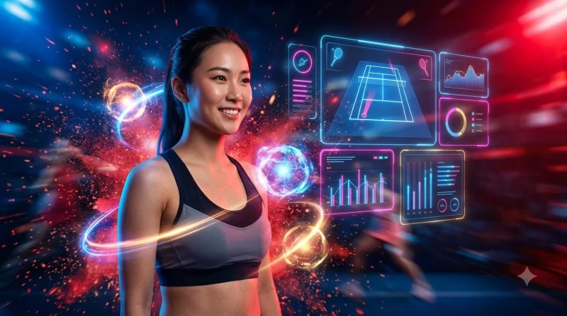 Quả bóng tennis rơi cạnh rào chắn hologram tượng trưng cho việc tránh sai lầm khi cá cược